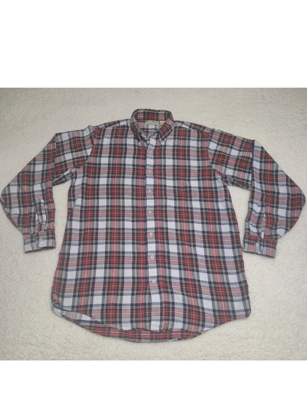 Vintage LL Bean Flannel Button Down Shirt Men Size L 100% Cotton Plaid Red White